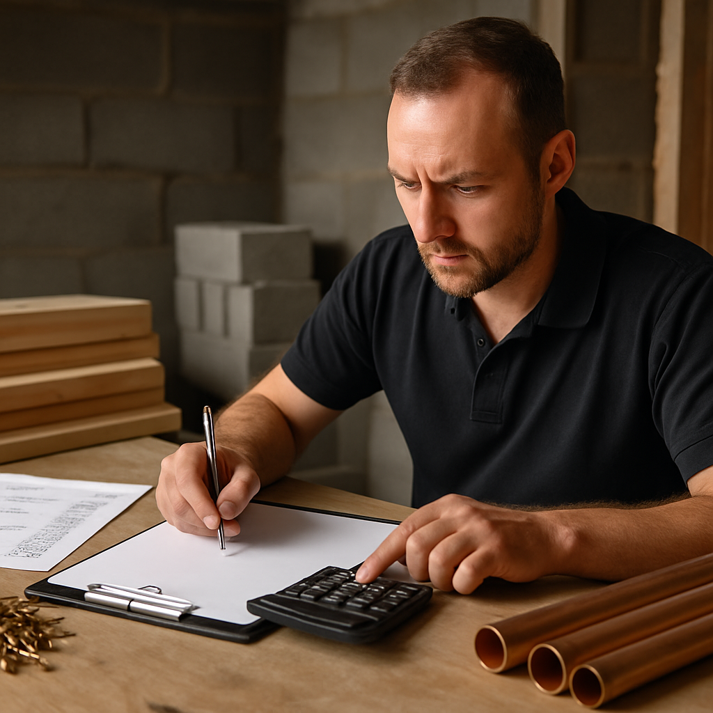 tradesperson calculating job price to make a profit UK