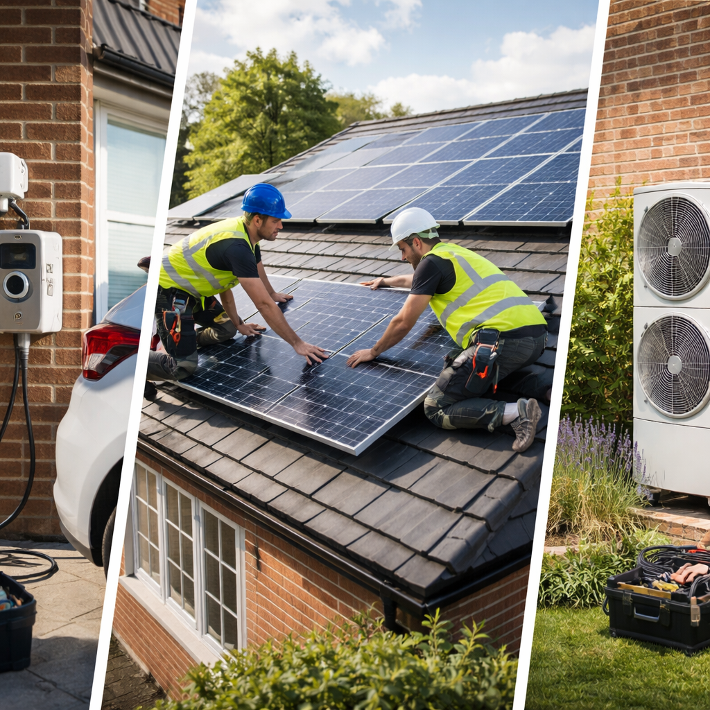 green trades boom EV charging solar heat pumps UK 2026