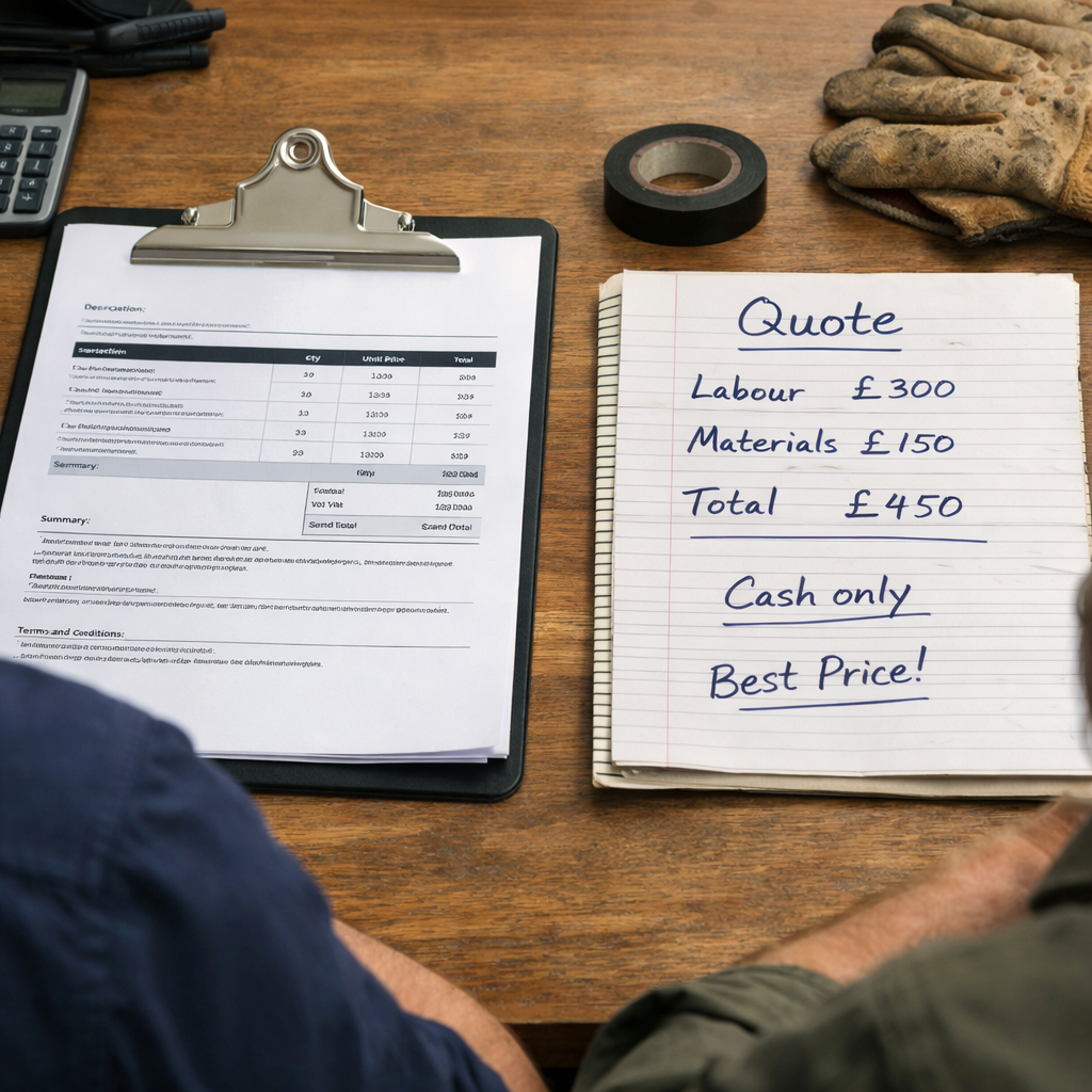 professional quote vs cheap competitor quote comparison trades UK