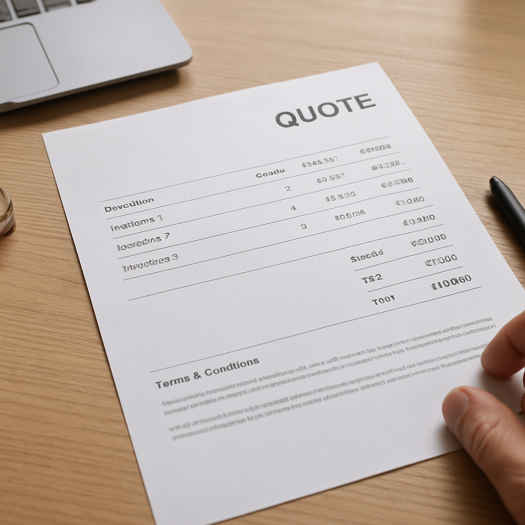 professional trades quote template with itemised costs UK