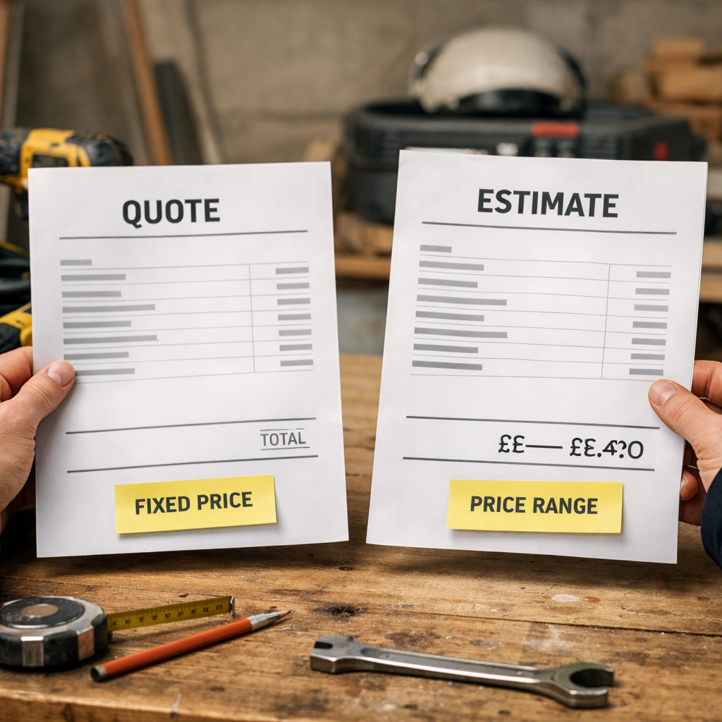 quote vs estimate documents comparison trades UK